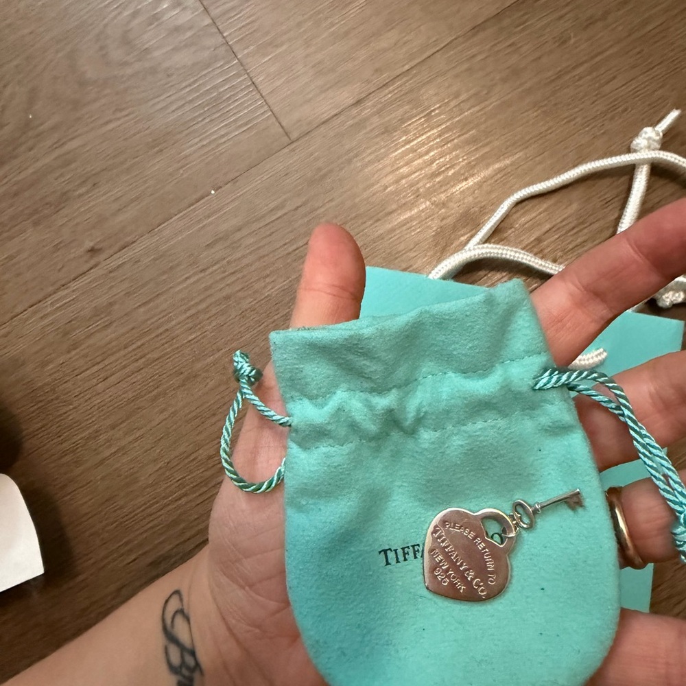Tiffany & Co. Silver Heart Key Charm with Blue Pouch